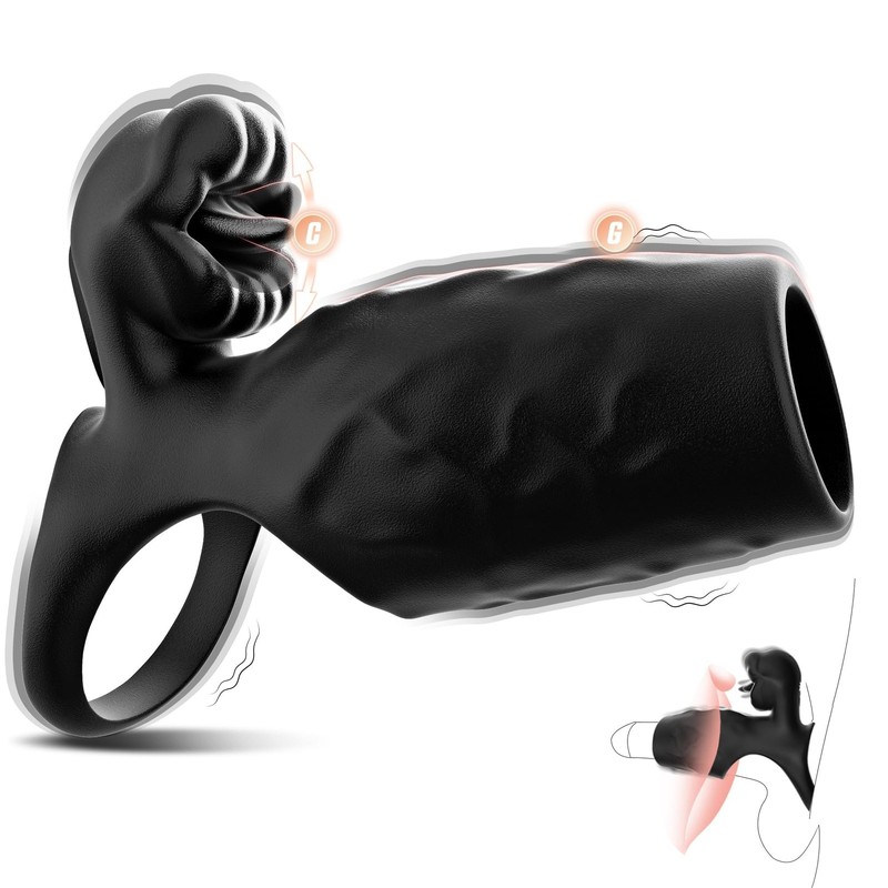 Vibrating Cock Ring with Penis Sleeve, Male Sex Toys for Men Medium, Black