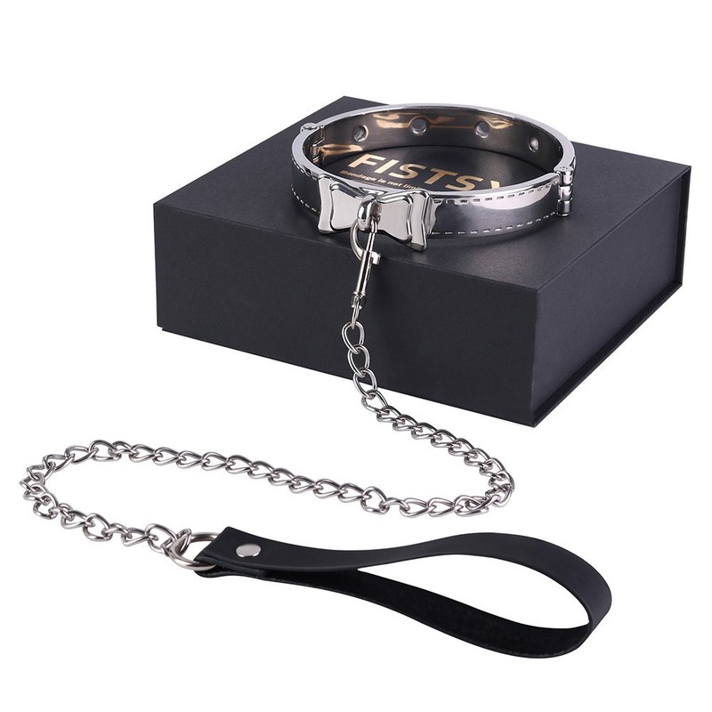 Bondage Stainless Steel Slave Neck Collar w/ Leash Chain BDSM Restraint Shackle gallery