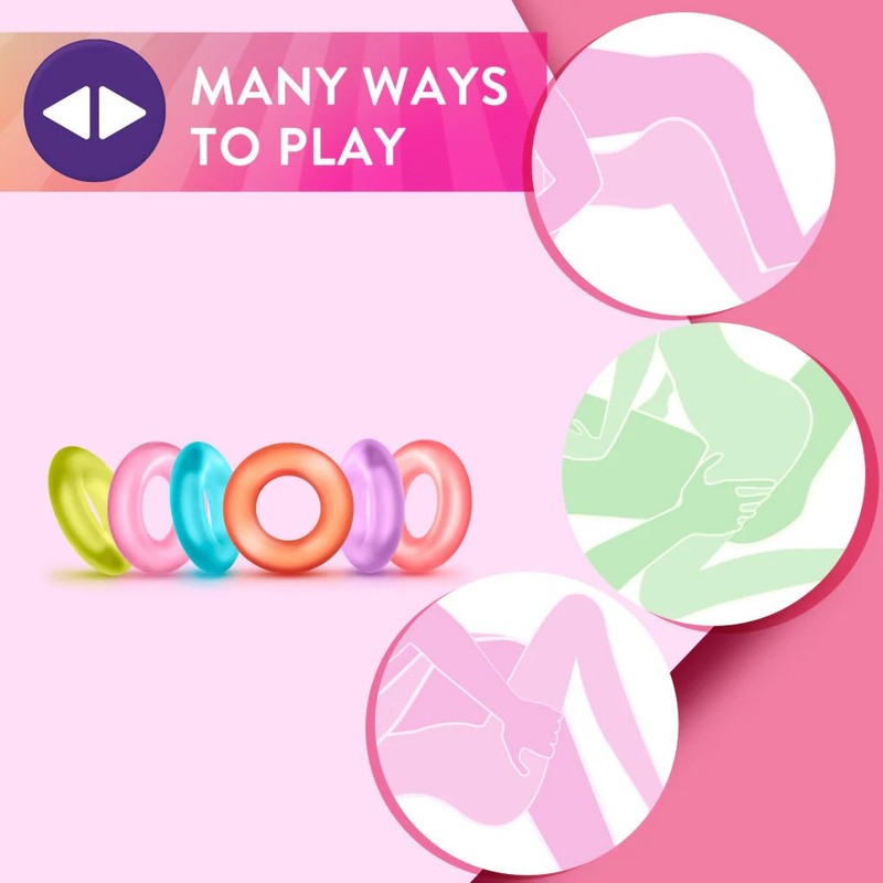 6 Pack Stretchy Strong Multi Color Penis Cock Ring Set Couple Enhancer