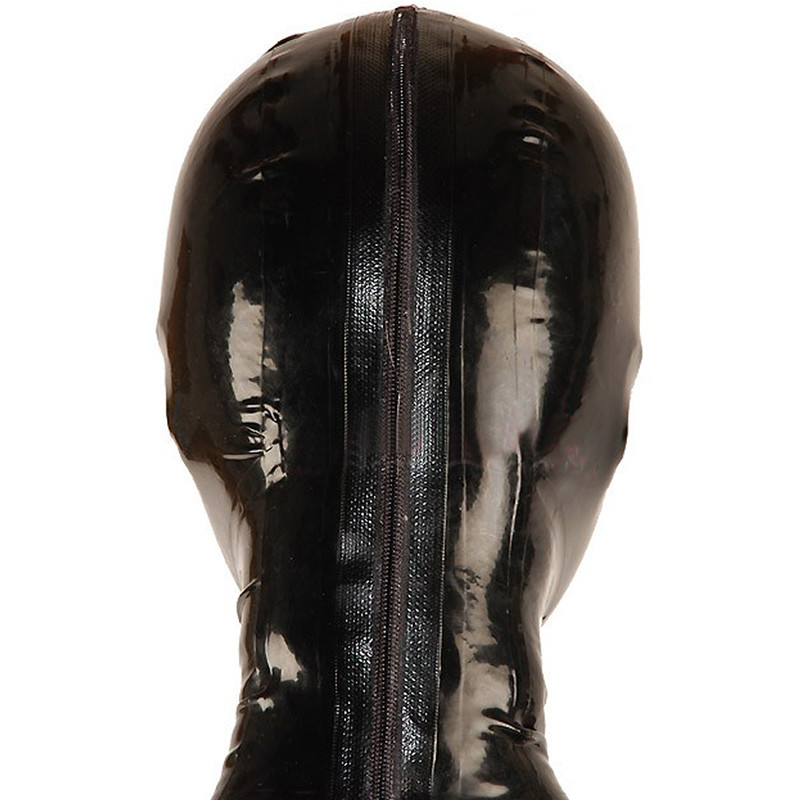 Latex Hood with Inflatable Mouth Gag Open Nose Back Zipper Rubber Club Mask gallery