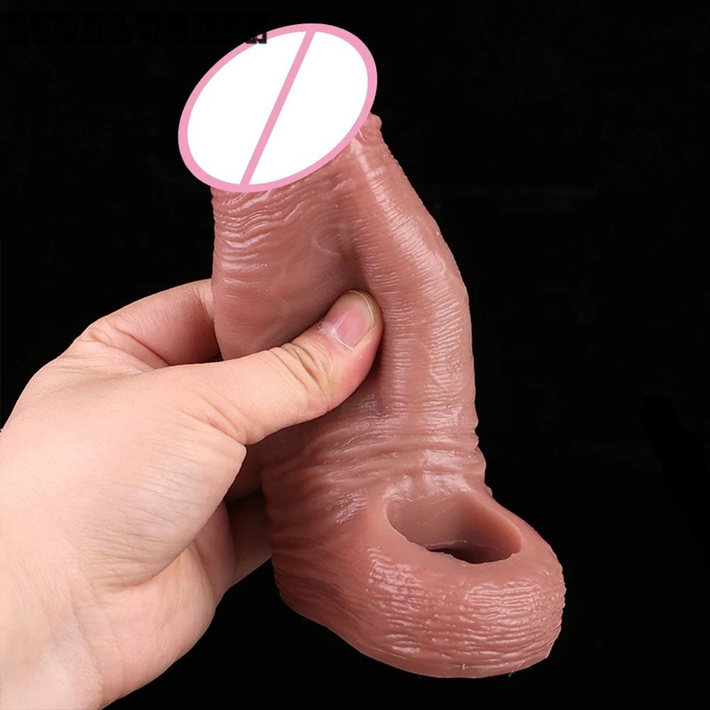 Silicone Lifelike Hollow Dildo Male Cock Cover Sex Toys For Men Dick Enlargement gallery