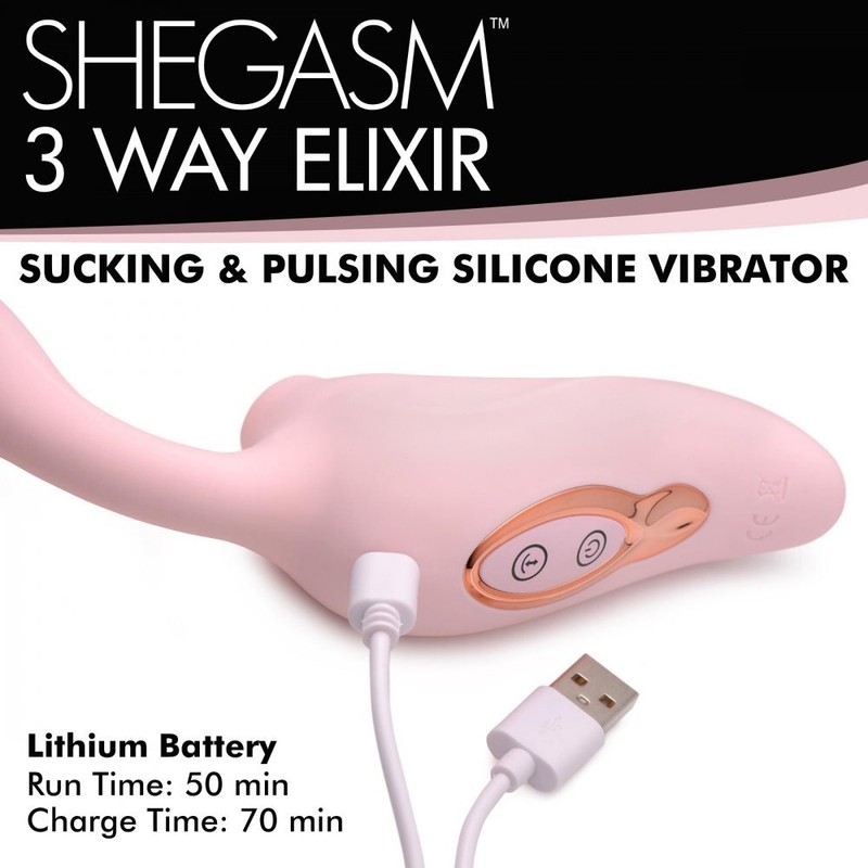 Shegasm 3-Way Elixir Rechargeable Silicone Sucking & Pulsing Vibrator Sex Toy gallery