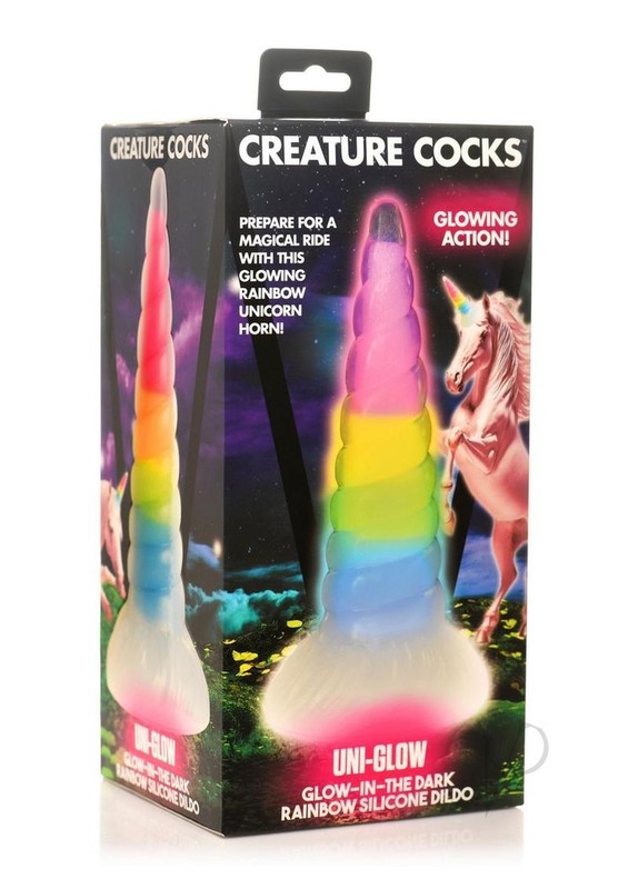 Creature Cocks Uni-Glow Glow-in-the-Dark Silicone Dildo – Rainbow