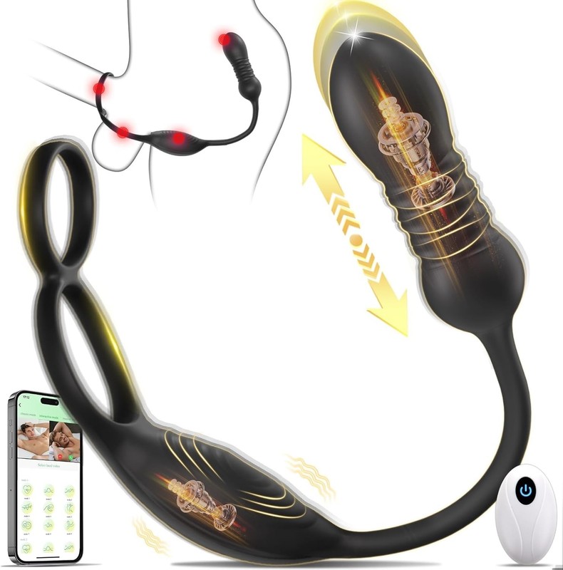 Thrusting Prostate Massager with Vibrating Cock Ring for Couples Pleasure gallery