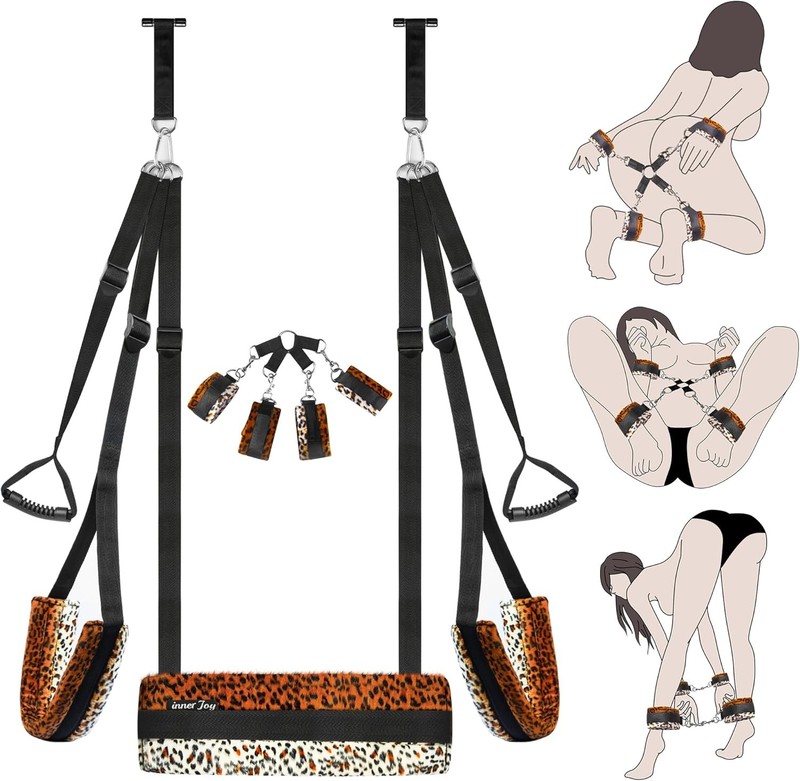 Leopard Print Door Sex Swing & Bondage Slave BDSM Set, Adjustable Shoulder Strap