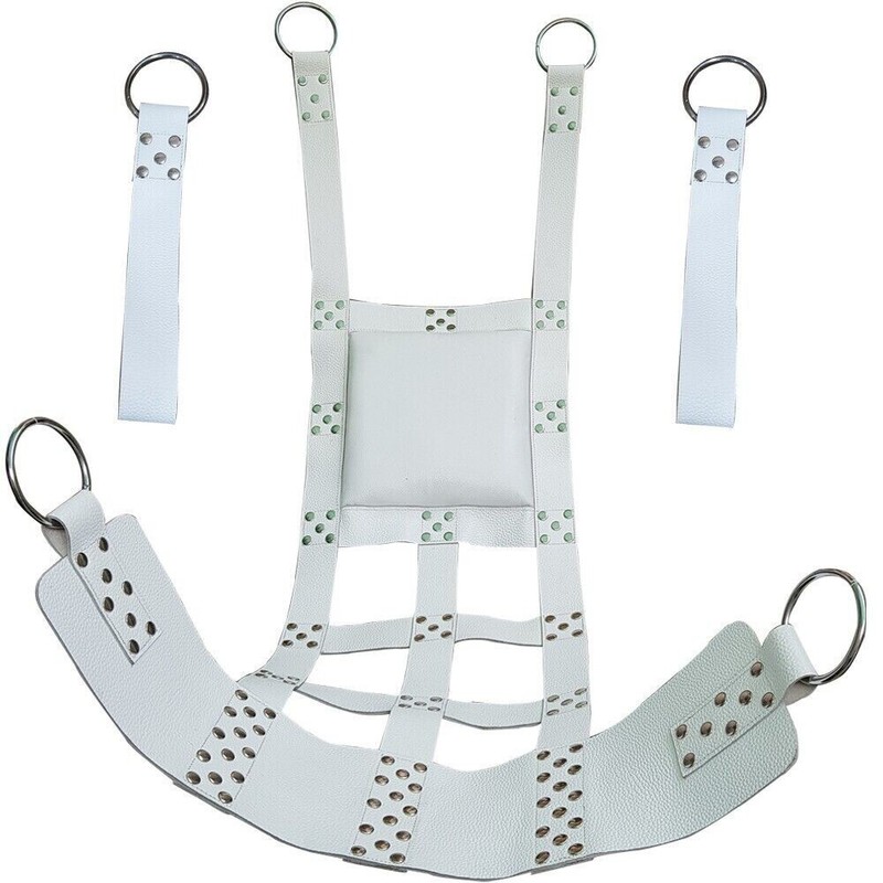 White Real Leather Love Sling Durable Unisex Bondage Swing BDSM