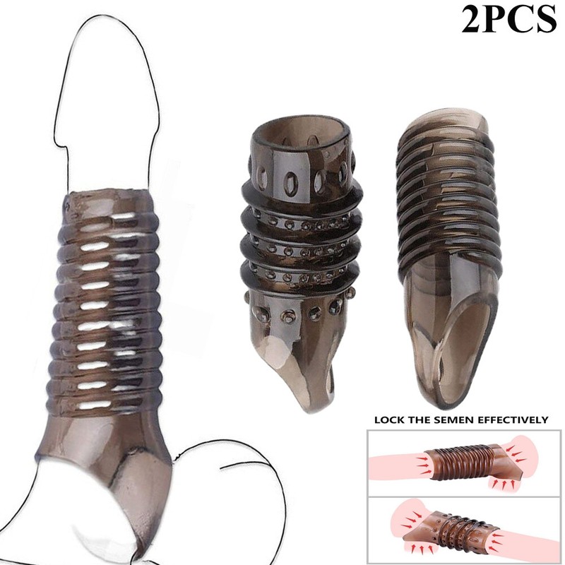 2PCS Reusable Glans Penis Enlarger Delayed Ejaculation Sleeve Extender Orgasms
