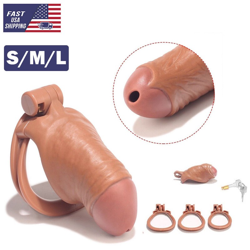 3D Male Chastity Cage Device Realistic Men Lock Belt 3 Rings Padlock Toys SML