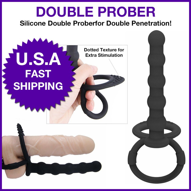 Silicone Double Penetration Rider Strap-on DP Anal Sex Beads Butt Plug Cock Ring