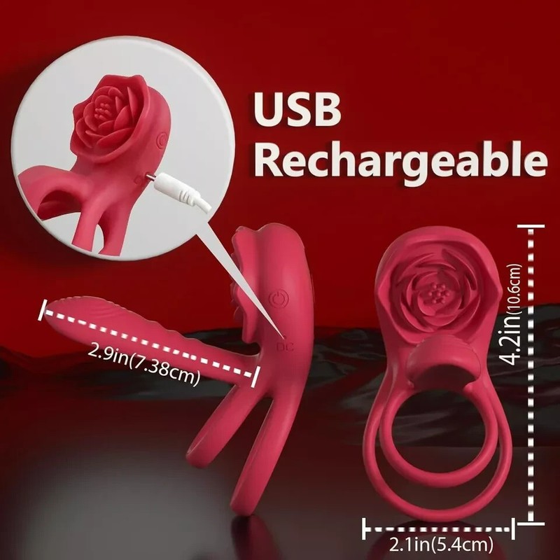 Couple Vibrating Cock Ring with Rose Clitoral Stimulator G Spot Vibrator Sex Toy gallery