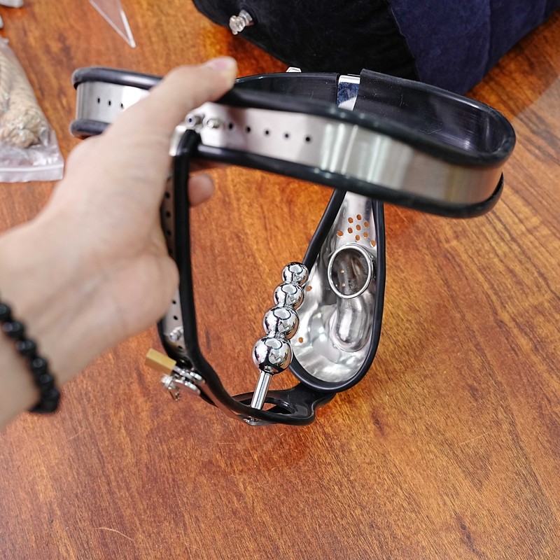 Chastity Cage Belt Bead Anal Plug Adjustable Lock Strap Underwear for Men Panty gallery