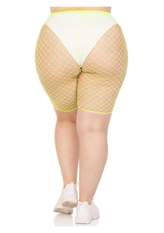 Leg Avenue Plus Size Industrial Net Biker Shorts - 1X-2X - Yellow gallery