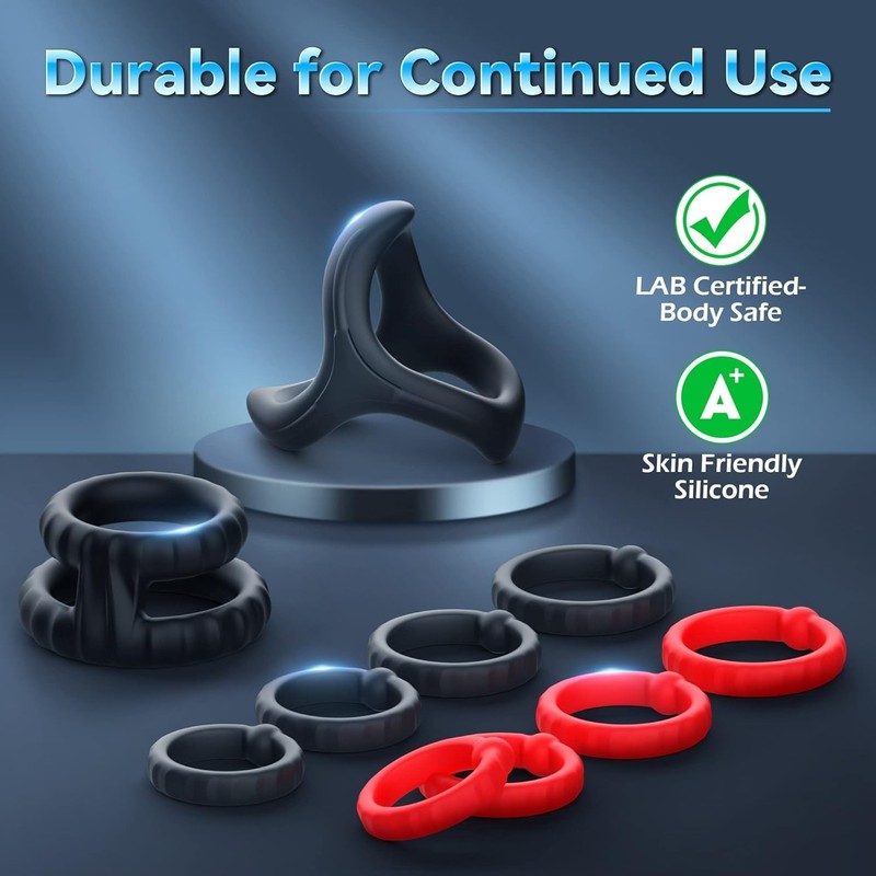 Men's Cock Ring Set 10 Silicone Rings for Prolonged Pleasure and Stamina gallery