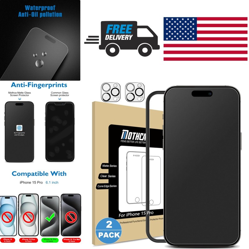 Scratch Resistant Glass Screen Protector for iPhone 15 Pro Anti Fingerprint