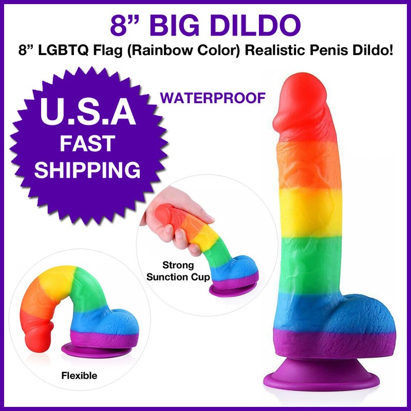 Rainbow Lollipop 8&Prime; Penis Dildo Suction Cup Realistic Big Stimulator LGBTQ Gay