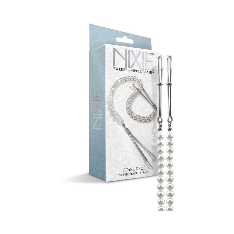 Nipple Clamps 13in Metal Silver Global Nixie Pearl Drop Beaded Tweezer Nipple Cl