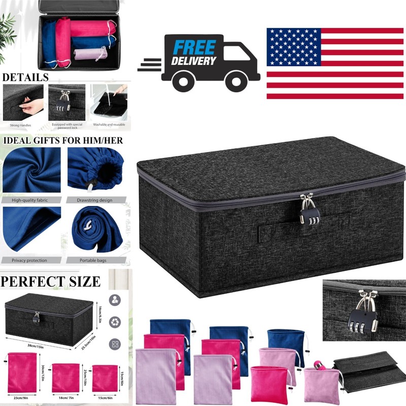 Discreet Lockable Adult Toy Storage Bag Organizer with 9 Drawstring Bags