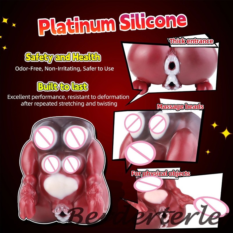 Red Hip Silicone Stroker Two Insertable Hole for Penis Masturbation Cup Sex Toys gallery