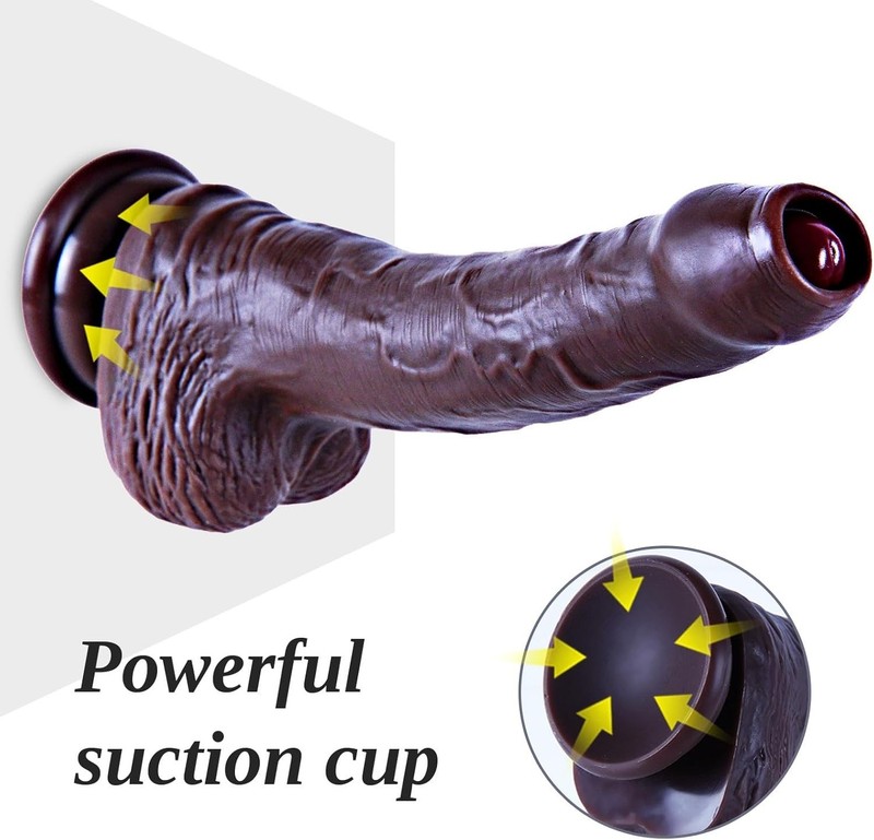 Movable 8 Inch Black Foreskin Dildo Waterproof Silicone Anal Penis for Couples gallery