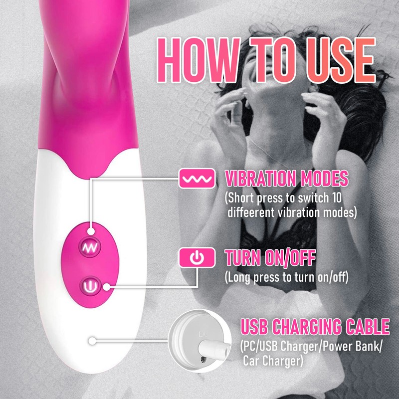 Dual Rabbit Vibrator for Women - Made of Body-Safe Silicone, Waterproof Massager gallery