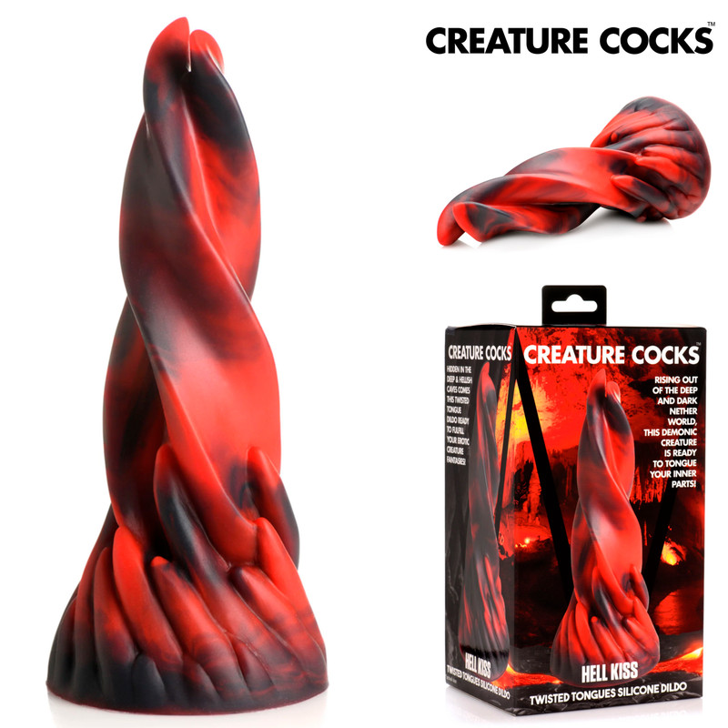 Red Demon Monstrous Dildo with Braided Tongues Silicone Creatures Cocks