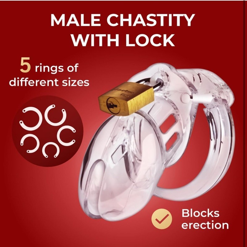 Plastic Ribs Male Chastity Cage Rings, Invisible Lock for Man Penis, Transparent gallery