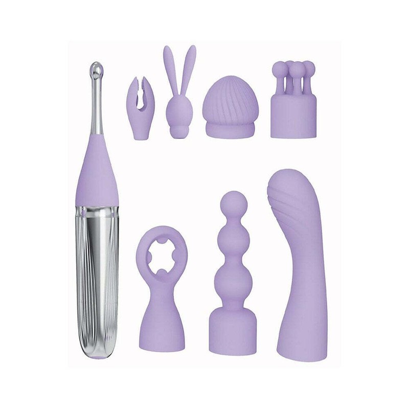 Sweet Dreams Massager Kit Rechargeable Silicone Vibrator with 8 Attachments Pink