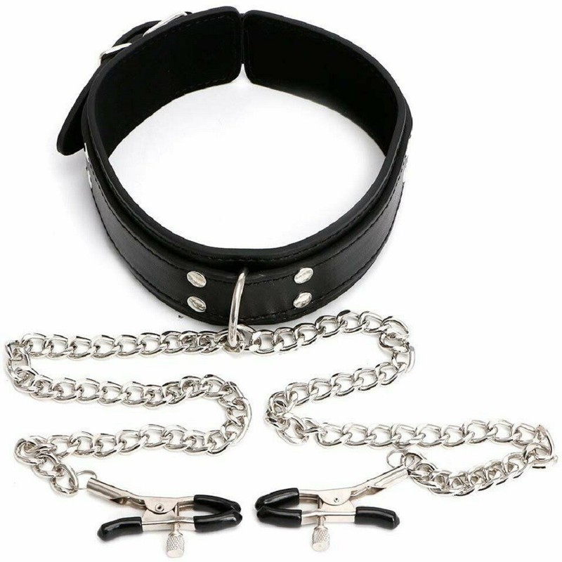 PU Leather Collar With Nipple SM Bondage Clamps Play Sex Toys for Couples gallery