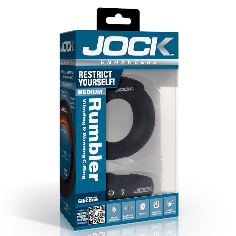 Curve Toys Jock Enhancers Rumbler 1.8&Prime; Vibrating & Warming Cock Ring MED Black