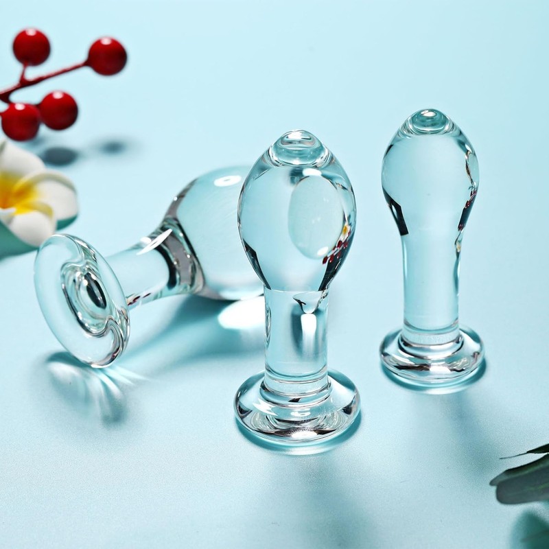 Glass Butt Plug Training Kit for Beginners, 3 Pcs Crystal Anal Plug Set Clear Bu gallery