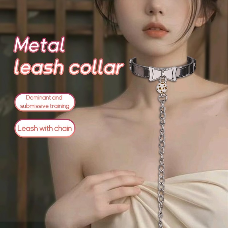Heavy Leash Collar for Pet Play Stainless Steel BDSM Collar with Bell & Couples