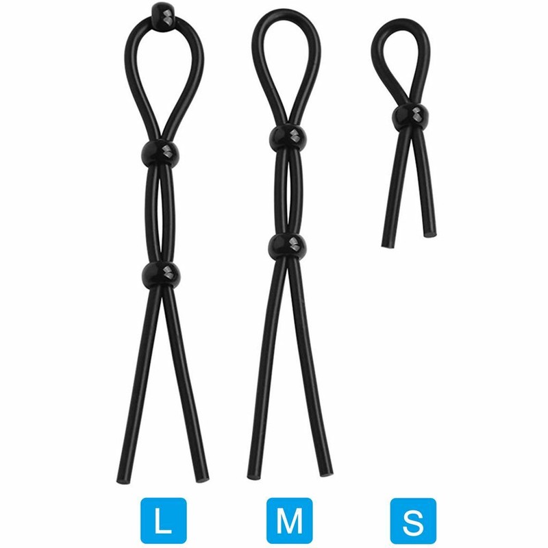Set of 3 Male Enhancer Stretchy Adjustable Silicone Lasso Penis Cock Ring SML US gallery