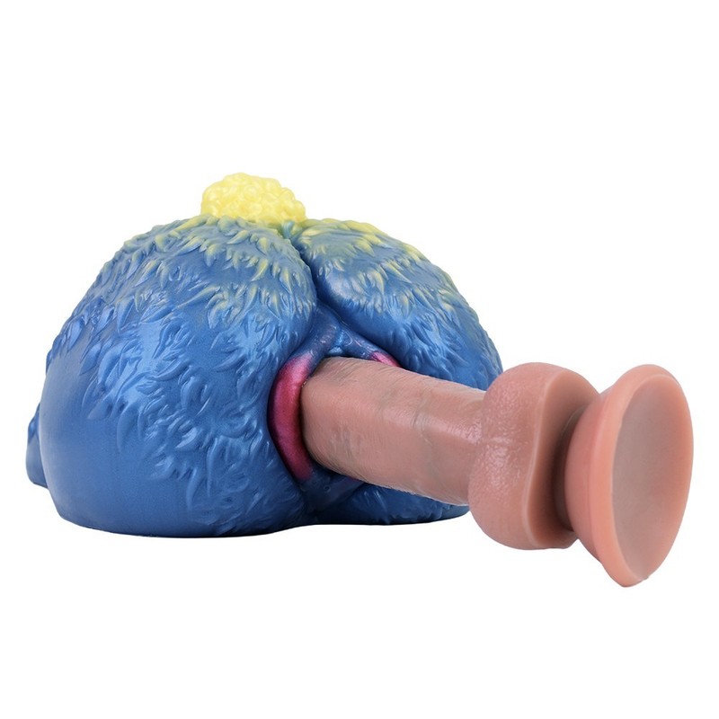Liquid Silicone Masturbator Cup blue color Simulated hair with a pink anus gallery