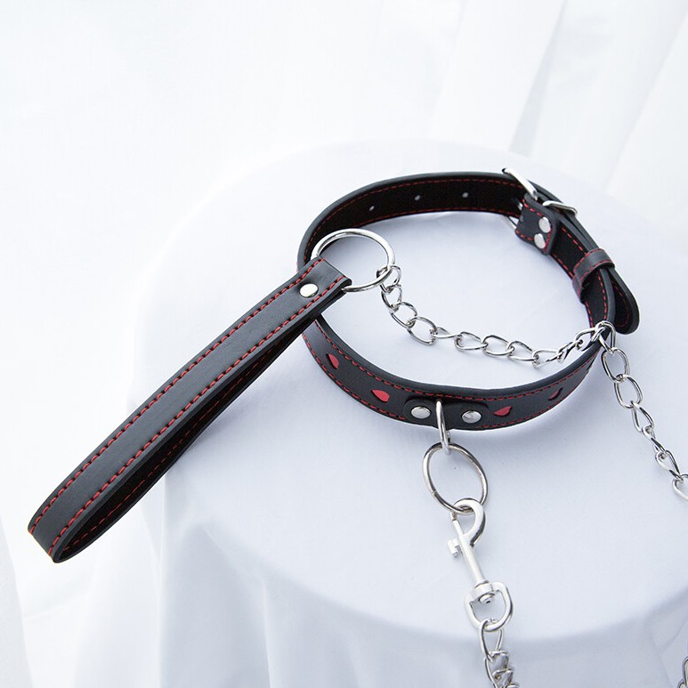 Women Neck Collar with Leash PU Leather Choker BDSM Sex Toys Kinky Bondage Slave