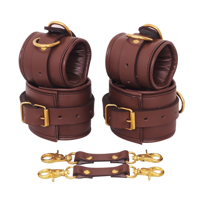 Thick Real Cow Leather Wrist, Ankle Cuffs with Hogtie Restraint Bondage 4 Pcs