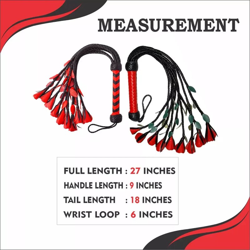 Rose Tail Leather Cat O&rsquo; Nine Tails Flogger – Flower Tailed Whip with Crop Detai