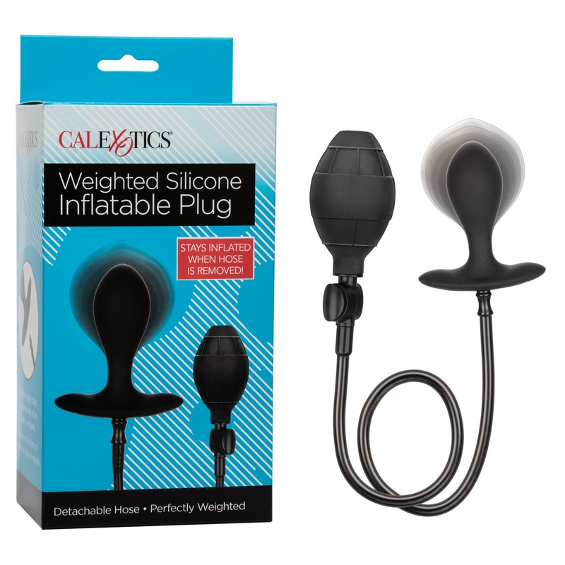 CalExotics Weighted Silicone Inflatable Anal butt plug Sex Toy Probe Black