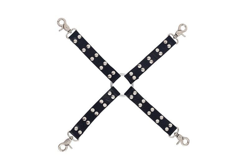 Leather Hog Tie Four way Pin Connector BDSM Cross Hog Tie Restraint for Cuffs