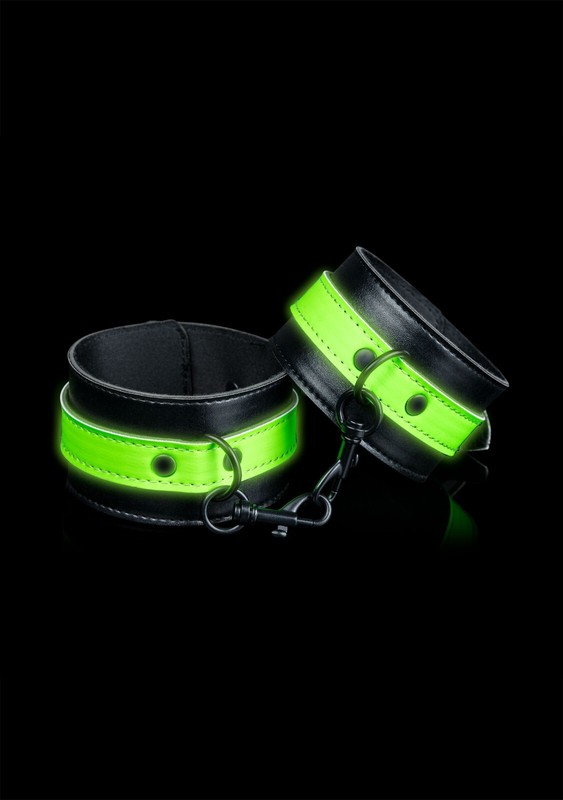 Ouch! Glow in the Dark - Leather Ankle Cuffs Black and Neon Green Bondage & BDSM gallery
