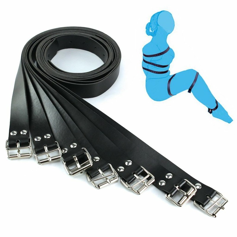 7pcs Harness Leather Straps Wrist Handcuffs Body Restraints Belts Cuffs