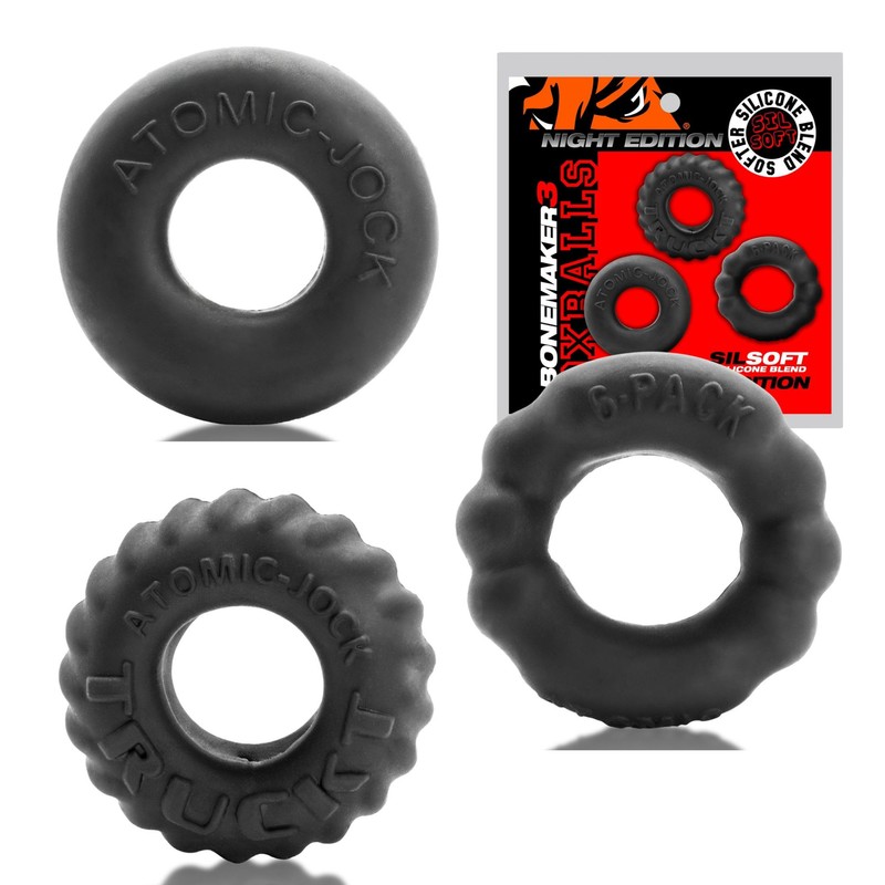 Oxballs Bonemaker 3 Pack Boner Penis Cock Balls Ring Kit Night Edition