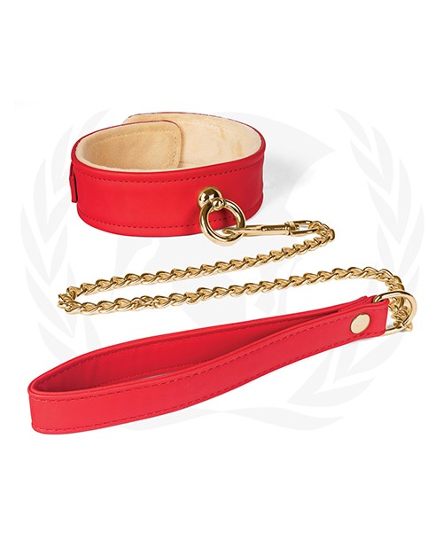 Spartacus Plush Lined PU Collar & Chained Leash – Red