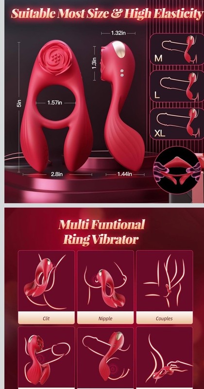 Cock Ring Rose Clit G Spot Stimulator Testicle Massager for Couples Men Women gallery