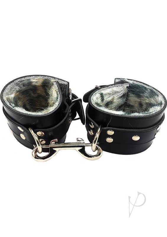 Rouge Leather Wrist Cuffs with Faux Fur Lining – Black and Leopard Print