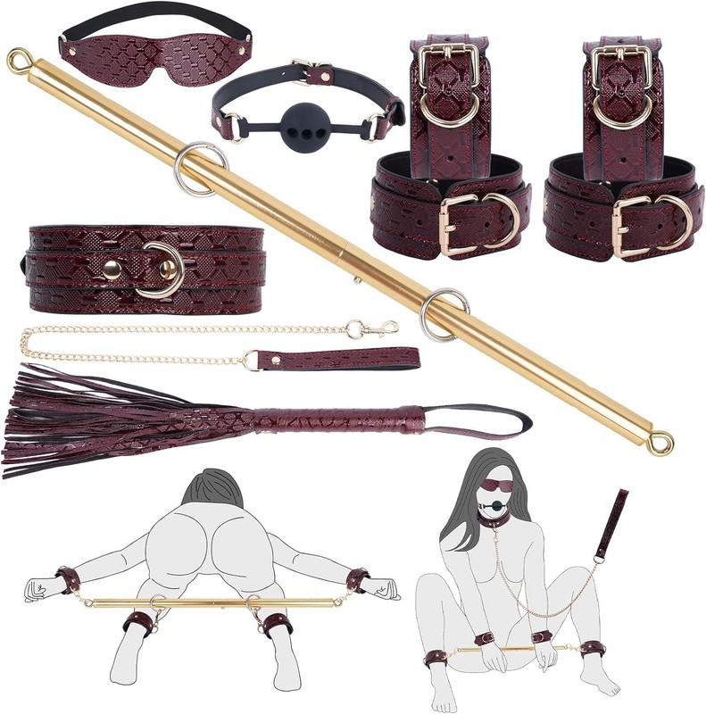 10PCS BDSM Kit Spreader Bar Sex Toys Furniture Restraints, Stunning Leather Bond