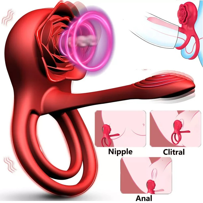 Vibrating Cock Ring Penis Sleeve Rose Clitoral Stimulator Sex Toys for Men Women
