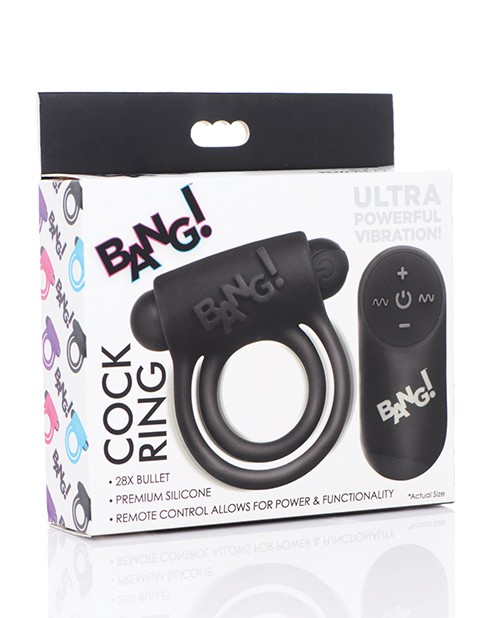 Bang! Vibrating Cock Ring & Bullet w/Remote Control – Black