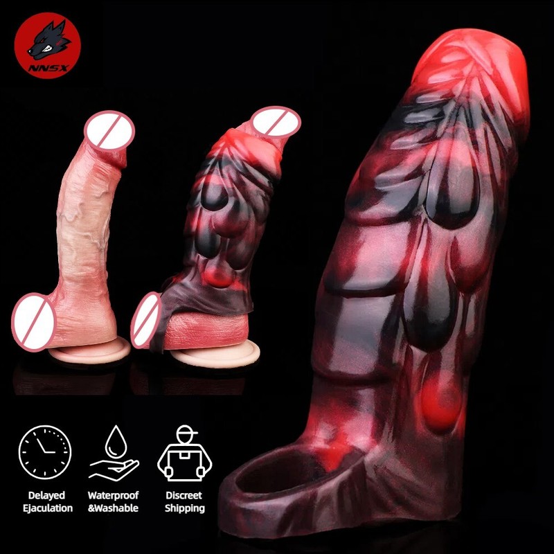 Male Silicone Knot Penis Sheath Fantasy Penis Extender Sleeve with Ring Enlarger