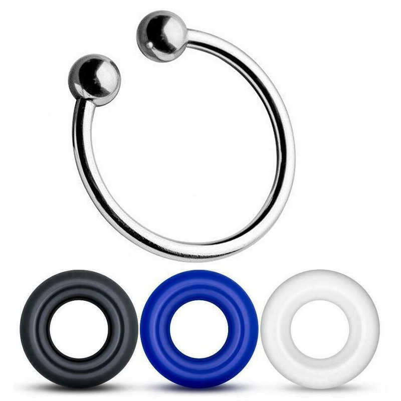 2 Pressure Point Beaded Penis Glans Ring & Silicone Set Erection Enhancement