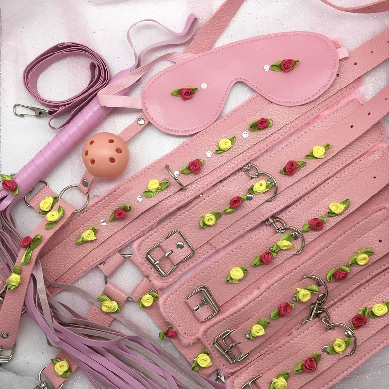 Customized Piece Bondage Kit / Set – Pink – BDSM, DDLG, Petplay Handcuffs Gag